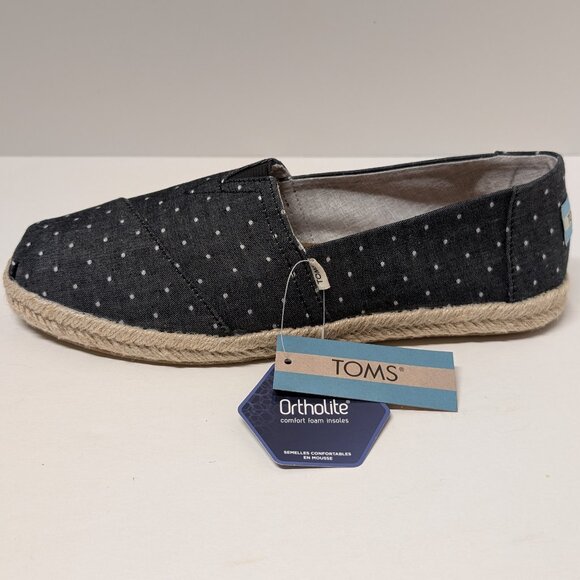 TOMS Classic Rope Sole Alpargata in Chambray Black Dot - NWT - Picture 4 of 16